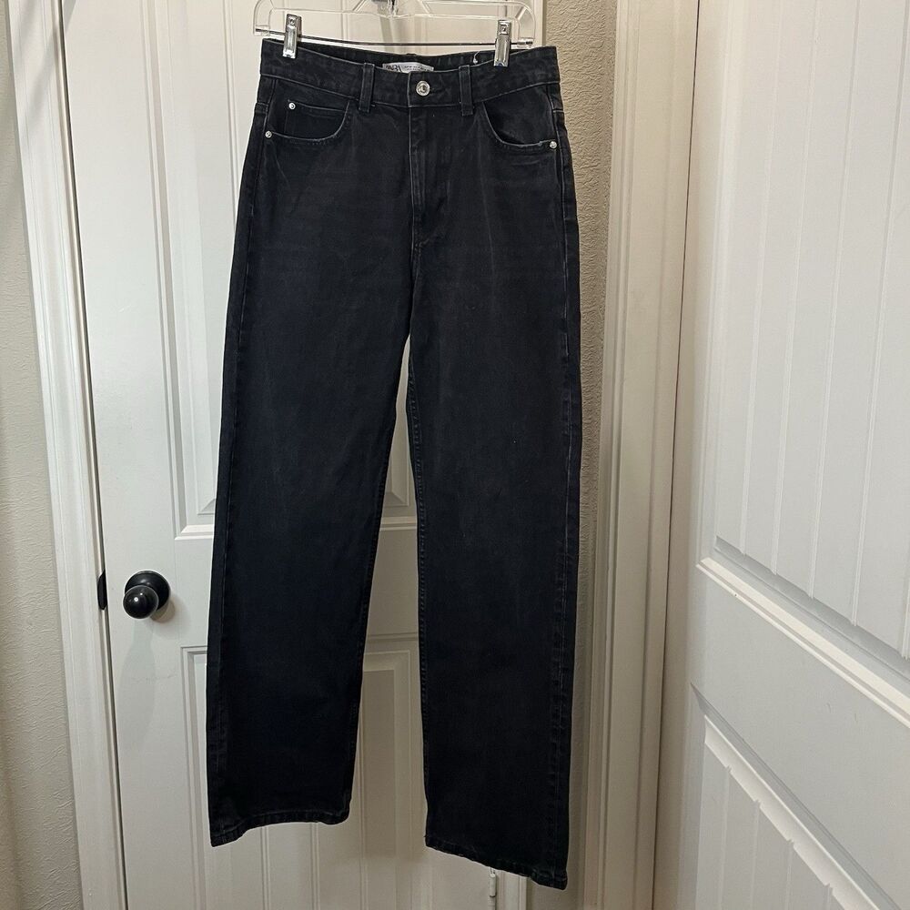 Zara High Rise Wide Leg Black Jeans Grunge Goth Emo Womens Size 6